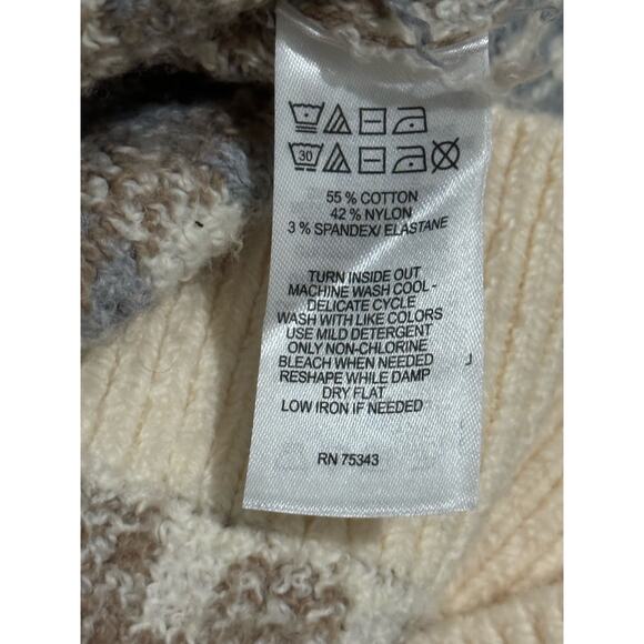 London Kaye Sweater Womens XS Fair Isle Chenille Neutral Brown Cowl Soft Cozy - Picture 5 of 7